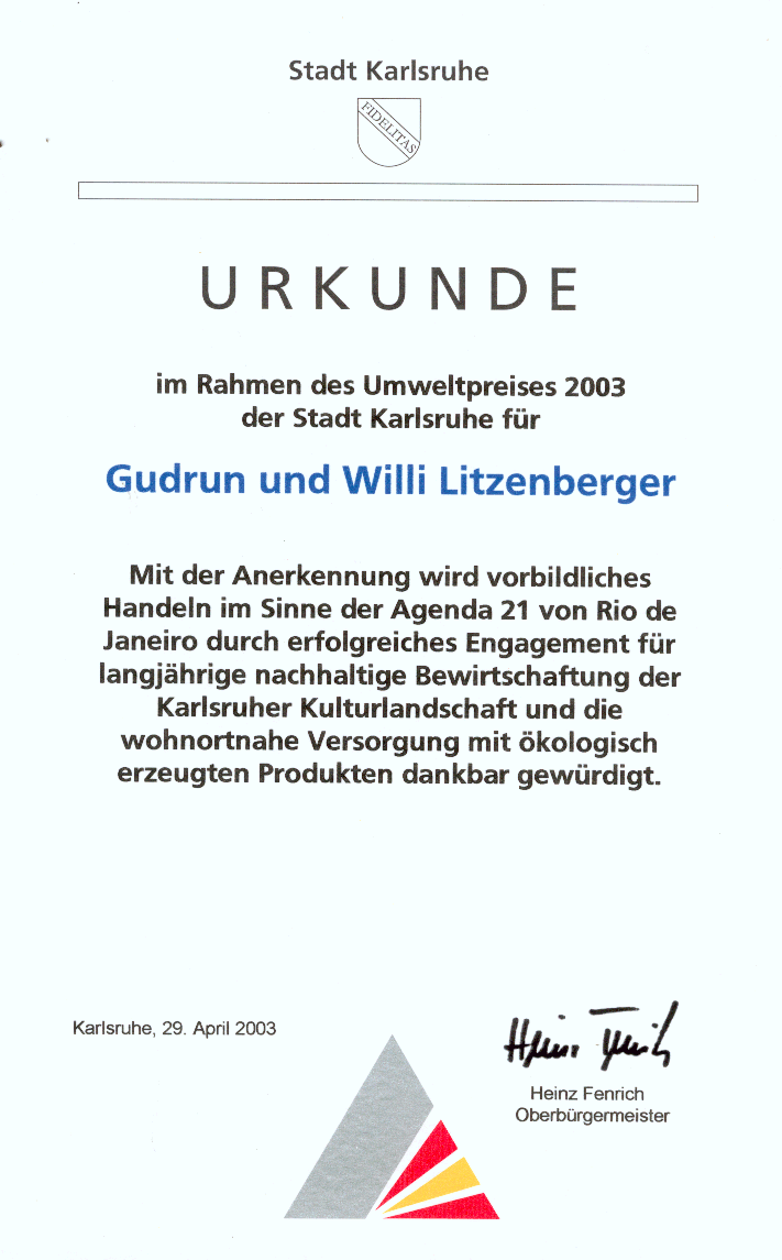 Anerkennung f�r unsere Arbeit